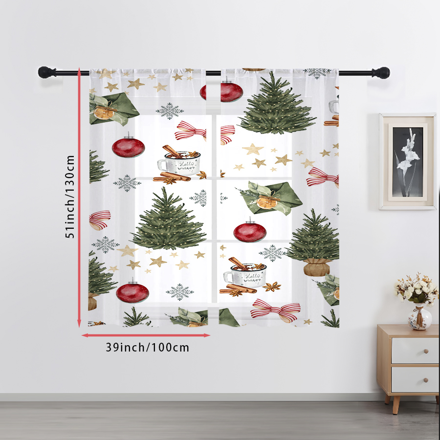 2PCS Christmas Winter Sheer Cu - Curtain Rods 评论和价格