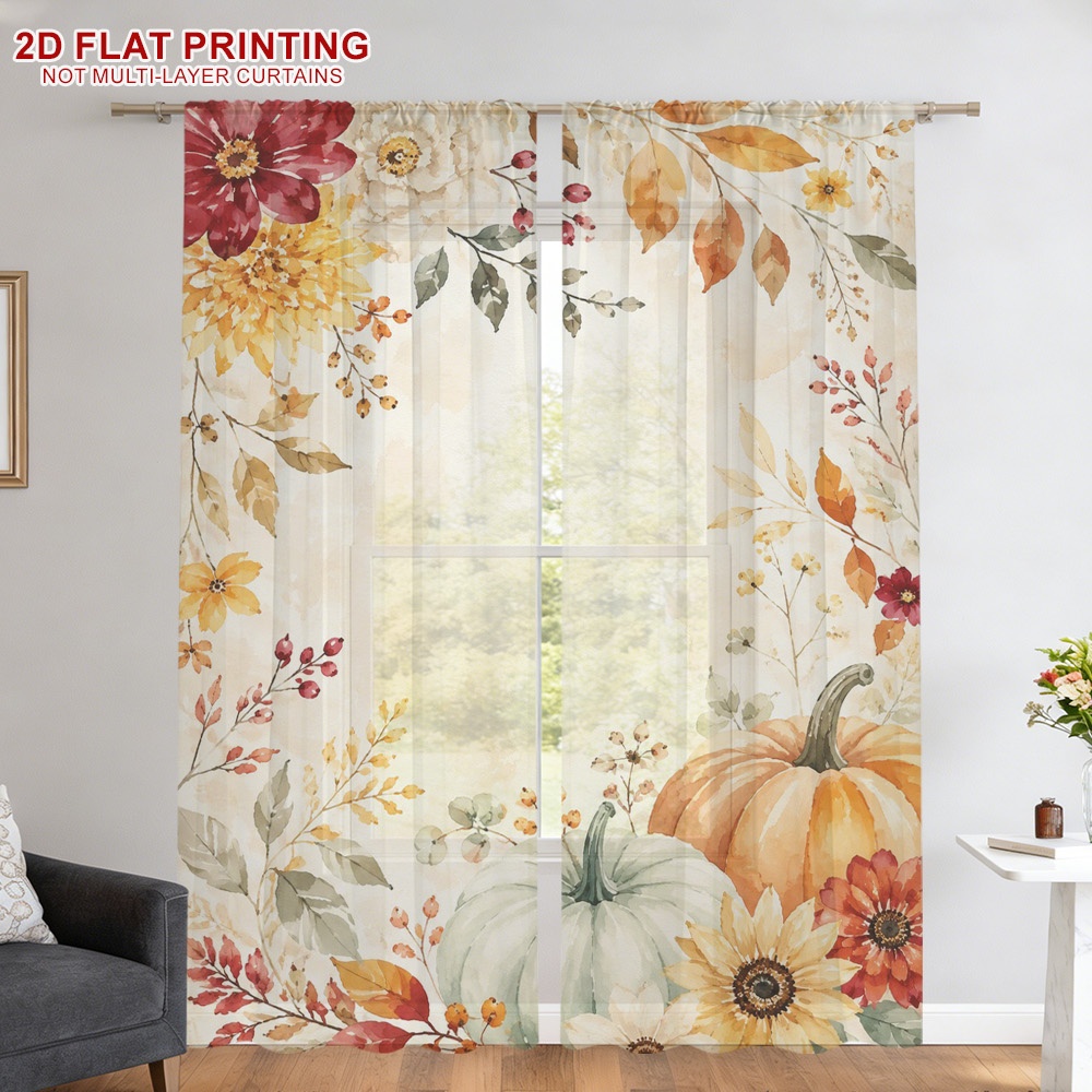 2PCS Thanksgiving Fall Sheer C - Curtain Rods 评论和价格