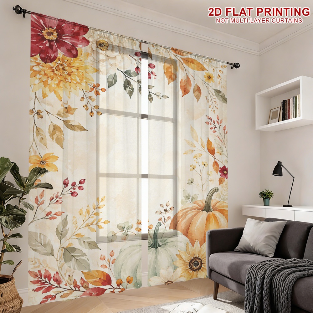 2PCS Thanksgiving Fall Sheer C - Curtain Rods 评论和价格