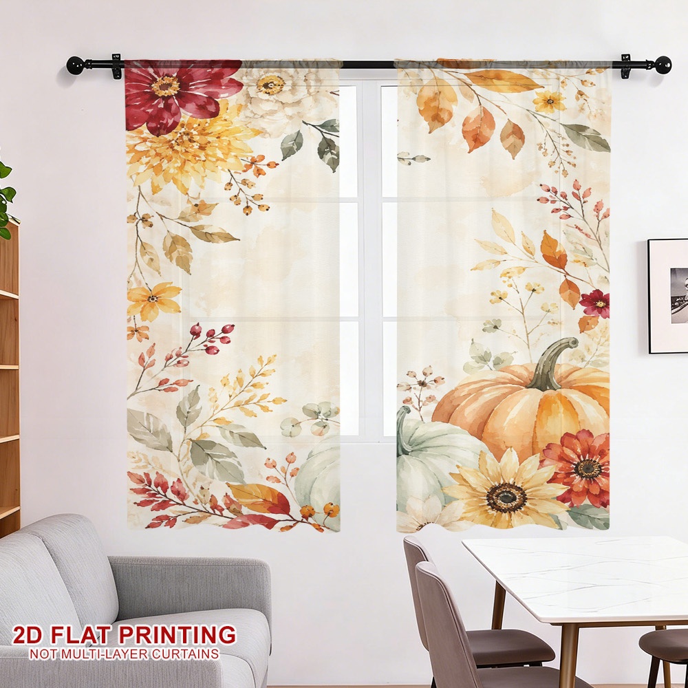 2PCS Thanksgiving Fall Sheer C - Curtain Rods 评论和价格