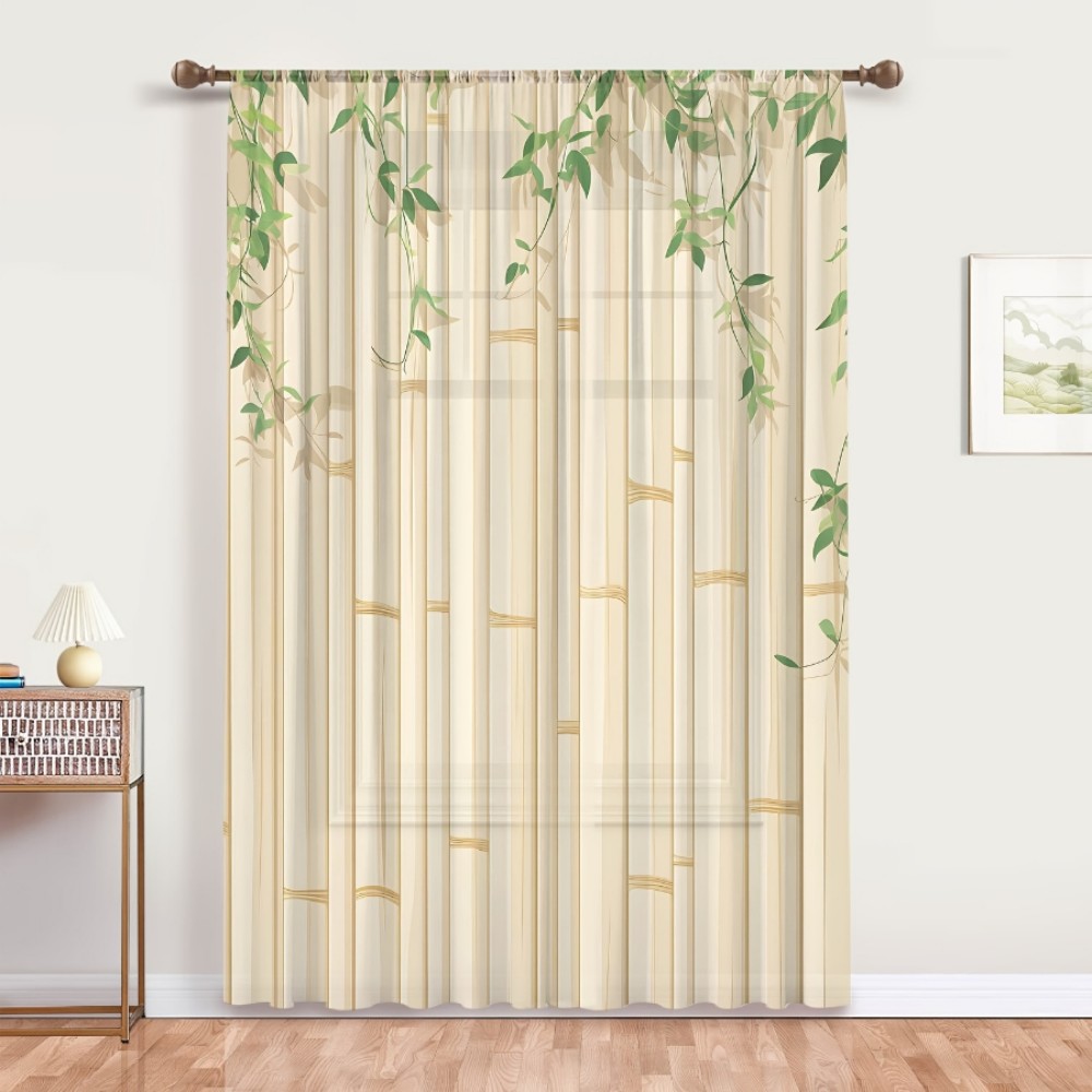 1PC Sheer Curtain Bamboo Green - Curtain Rods 评论和价格