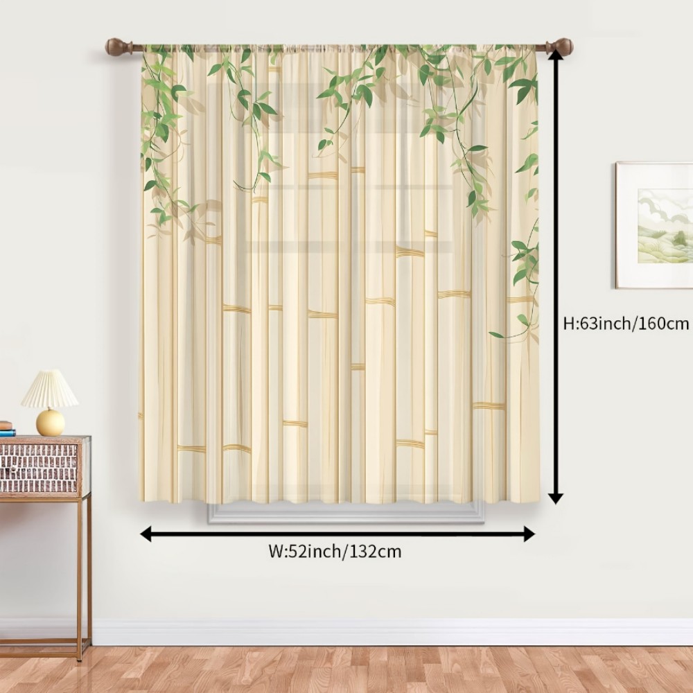 1PC Sheer Curtain Bamboo Green - Curtain Rods 评论和价格