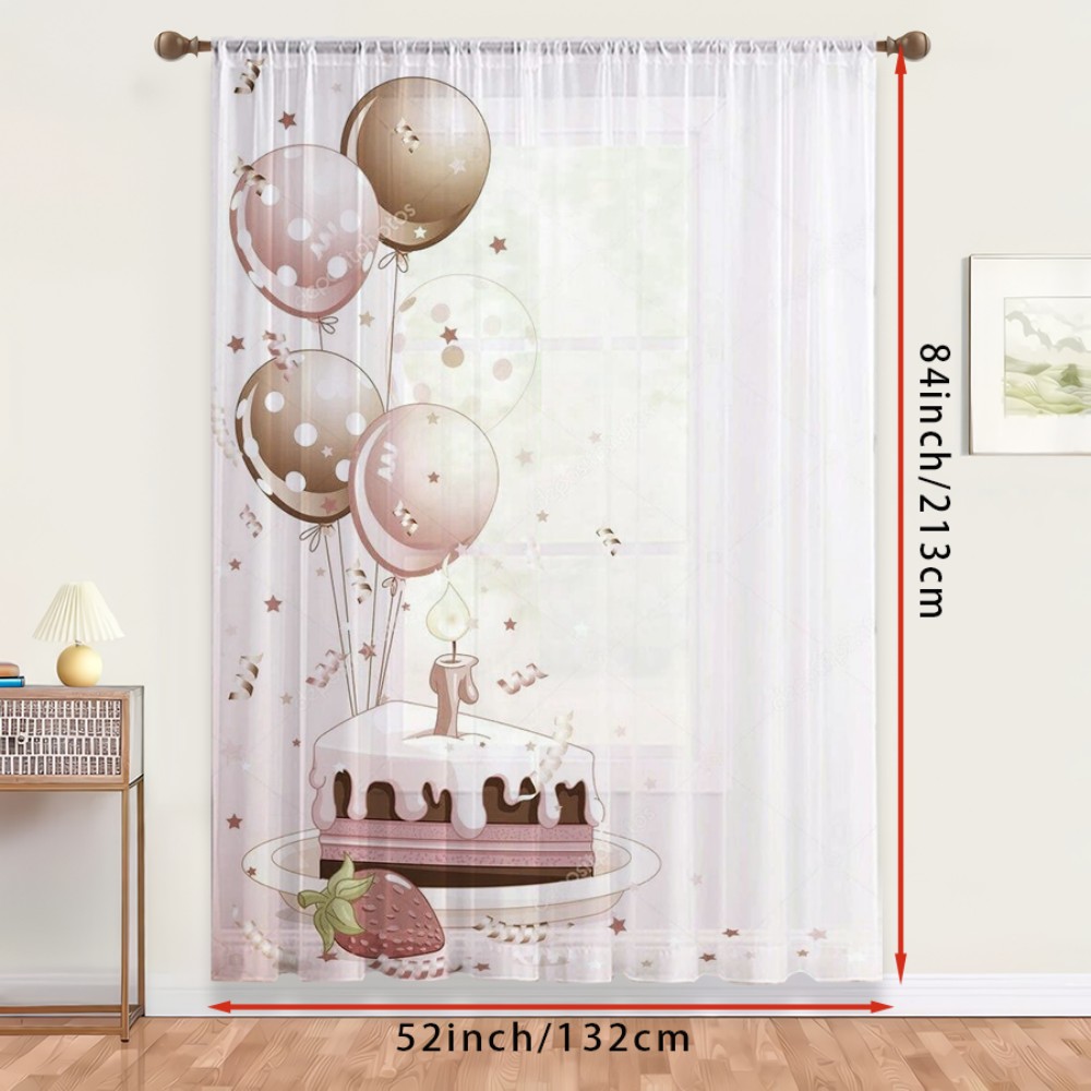 1PC Sheer Curtain Birthday Cak - Curtain Rods 评论和价格