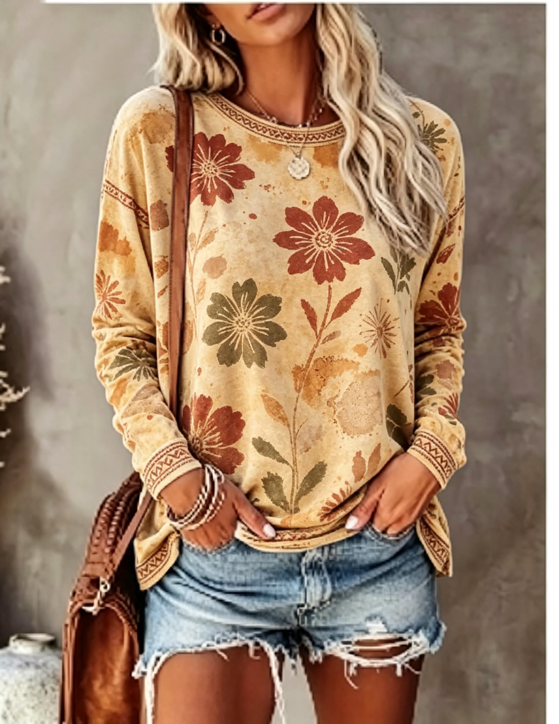 Women Crew Neck Long Sleeve T‑ - Wallpaper 评论和价格