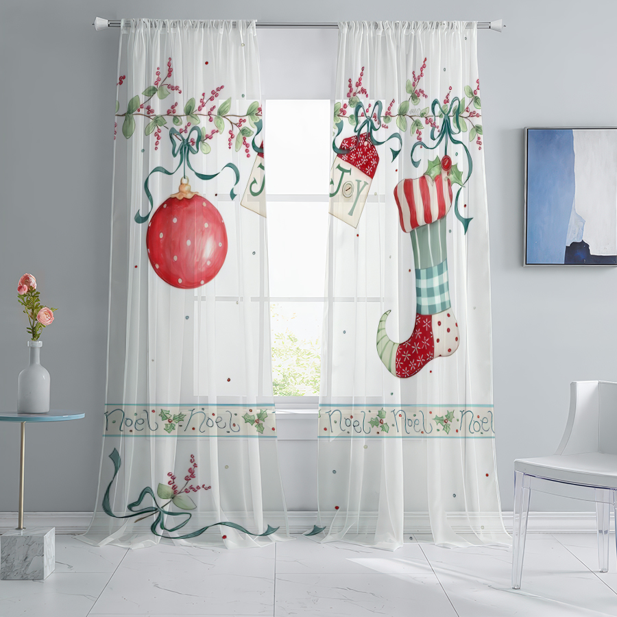 2PCS Christmas Sheer Curtains, - Curtain Rods 评论和价格
