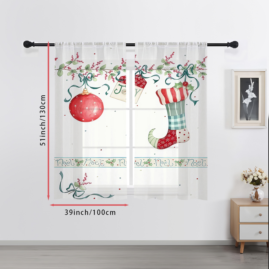 2PCS Christmas Sheer Curtains, - Curtain Rods 评论和价格